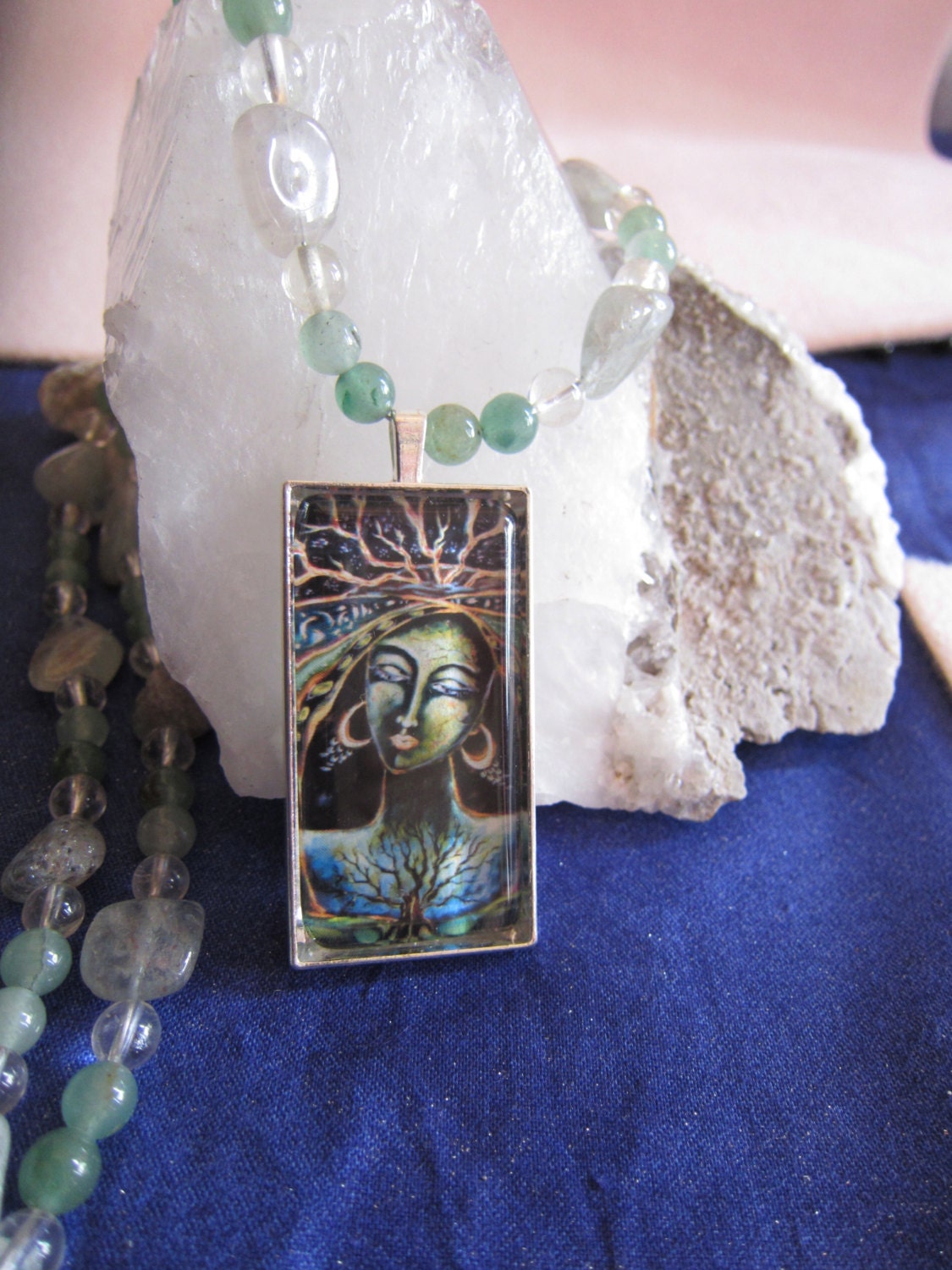 Tree Goddess Rosary with original art glass tile