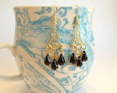 Vintage Teardrop & Filigree Dangle Earrings - Choose from 2 Colors - Gold