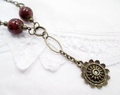 Flower Lariat Necklace Handmade Beaded Jewelry Industrial Retro Vintage Victorian Pendant Necklace