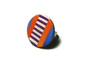 Polymer clay  ring,fantasy stripes in orange,purple and blue