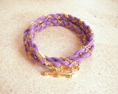 Pretty Purple Boho Chain Wrap Bracelet - Purple Suede and Gold Chain Woven Bracelet