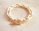 White and Gold Woven Beach Bracelet - Suede and Chain Wrap Bracelet - White Suede Braided Necklace