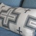 XL pillow, handmade Pendleton pillow, San Miguel, contemporary cross motif, handcrafted in subtle colors of grey and cream XL 30 x 14