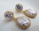Bridal Earrings Cubic Zirconia Teardrop Earrings White Crystal Earrings Gold Bridal Earrings Wedding Jewelry
