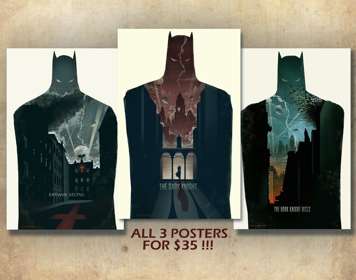 The Dark Knight Trilogy - All 3 Posters For 35 Dollars - 11x17 - batman, dark knight, trilogy, movie poster, film, poster, art