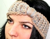 Knotted Headband Knitted Turband Ear Warmer in Gray and tan. Ear Warmer, Head Dress, Winter Fashion, Hair Bands Hair Coverings for Women