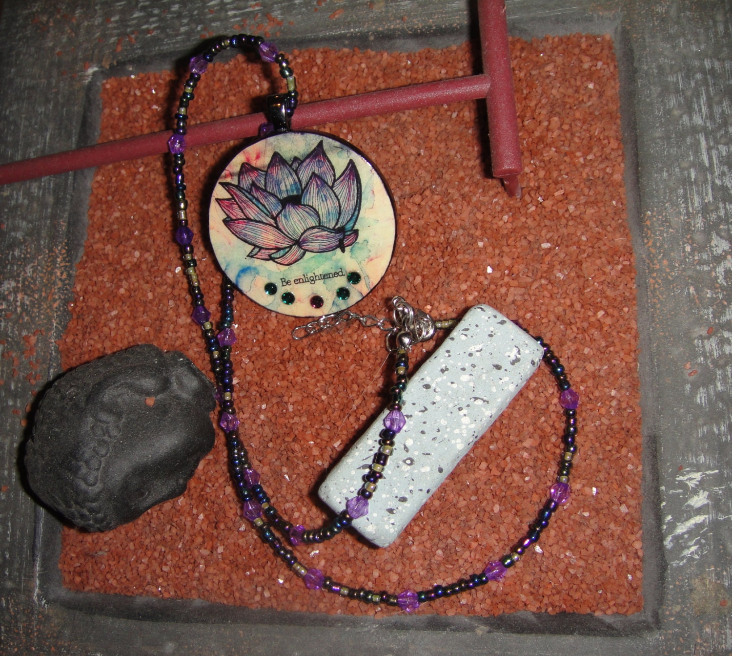 Lotus Flower Be Enlightened Recycled UPcycled Poker Chip Pendant Necklace with Swarovski Crystal Bling