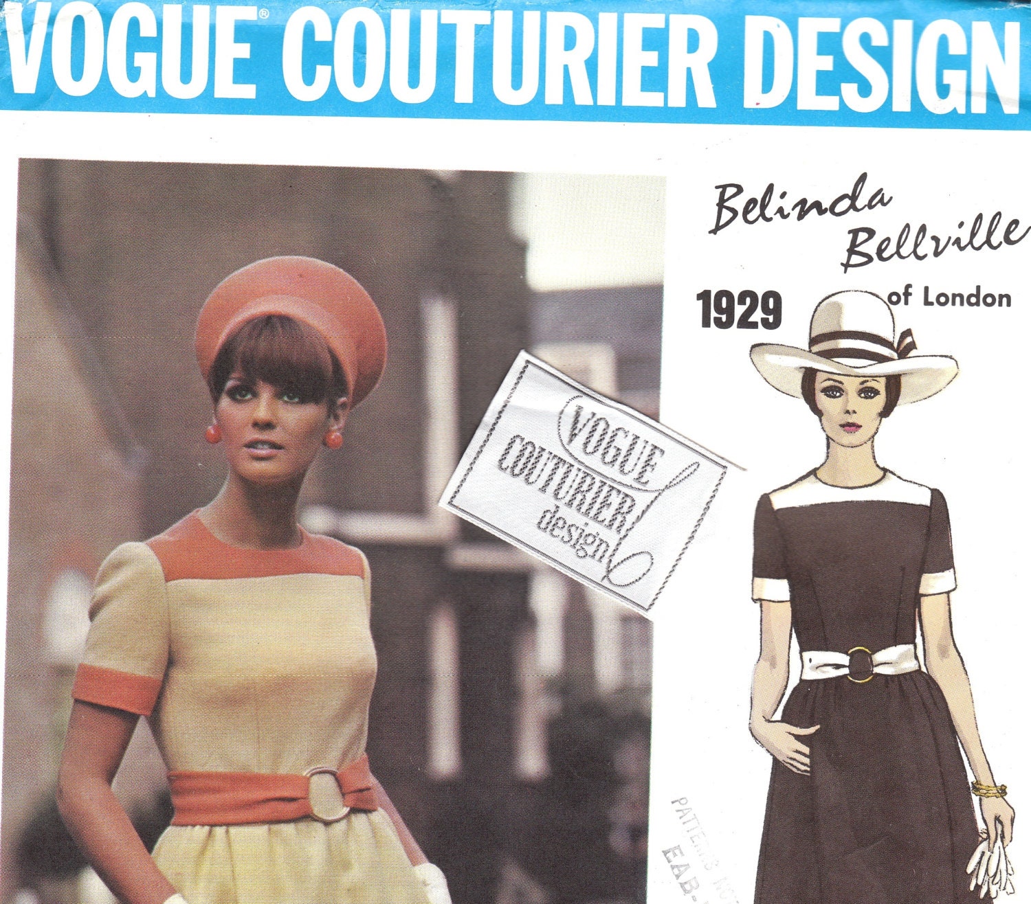 Simple Sweet 1960s A-Line Dress Pattern Vogue Couturier Design Size 10 Uncut with Original Label