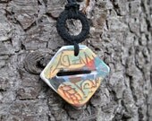 ON SALE Hand painting necklace ceramic pendant / Black pendant multicolor / Crochet necklace pendant / Abstract ceramic jewelry necklace