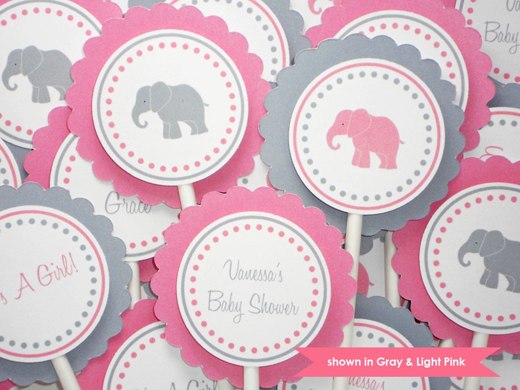 Elephant Cupcake Toppers - Personalized Baby Shower Decorations - Colors and Text Customizable Il_570xn
