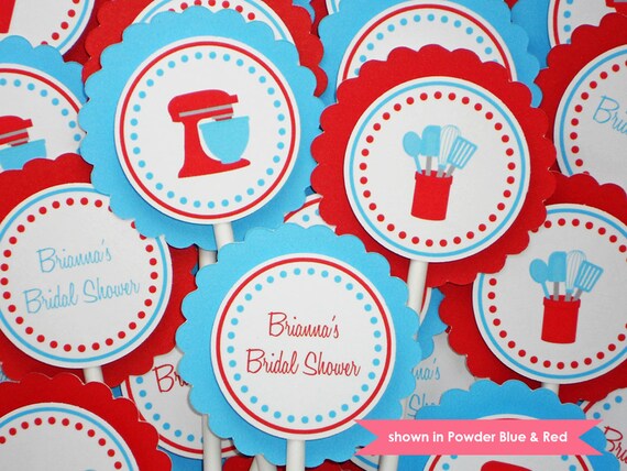 Kitchen Cupcake Toppers - Personalized Mixer and Utensil Themed Party Decorations - Colors and Text Customizable Il_570xn