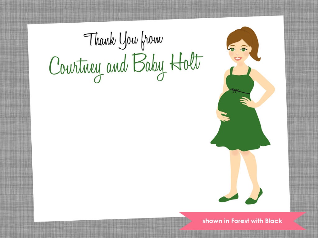 Baby Shower Thank You Note Cards - Personalized Mom-to-Be Printed Note Card Set - Colors Customizable Il_570xn