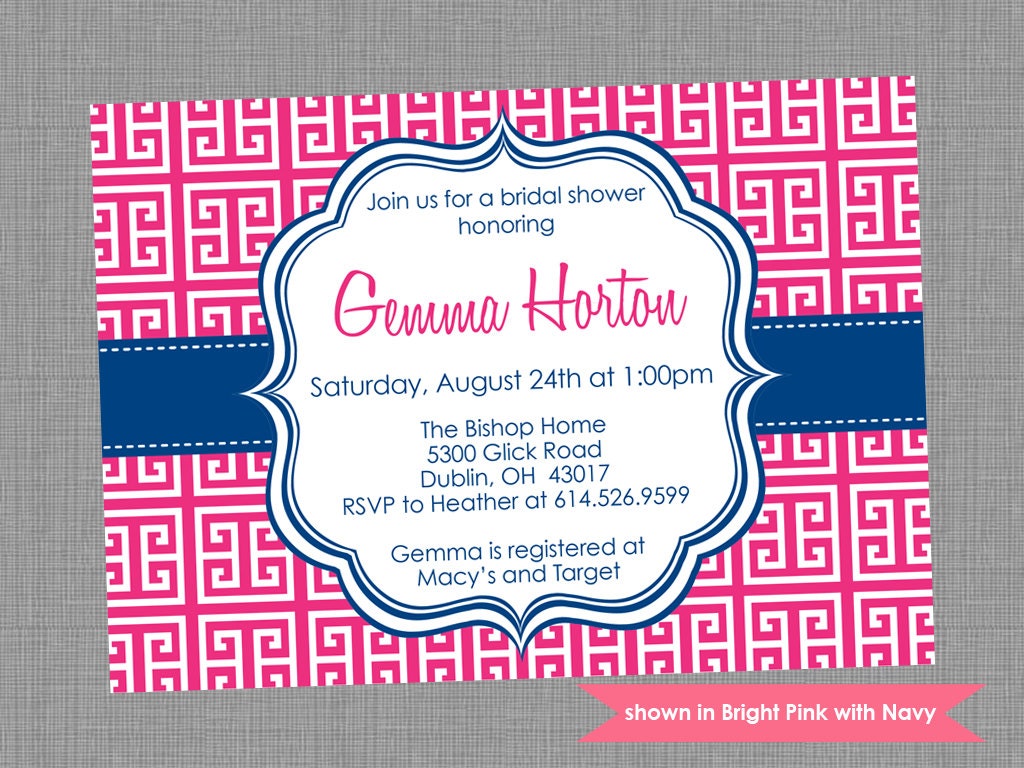 Bridal Shower Invitation - Printable Shower Themed Greek Keys Invite - Colors and Text Customizable Il_570xn