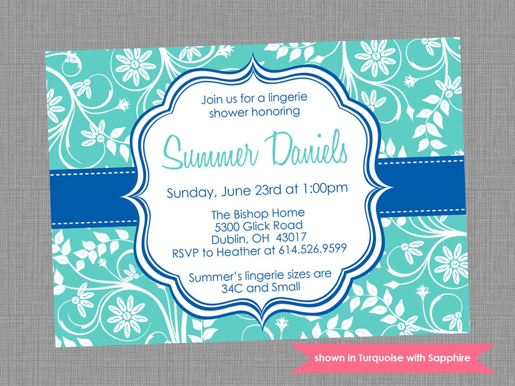 Printable Lingerie Shower Invitation - Shower Themed Floral Invite - Colors and Text Customizable Il_570xn