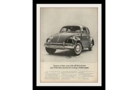 VOLKSWAGEN Bug Photo Car Ad "Wife" Vintage Advertising Wall Decor Art Print