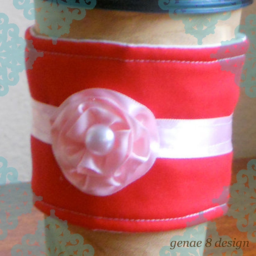 Fabric Coffee Sleeve- Reusable Coffee Cozy Ribbon Flower