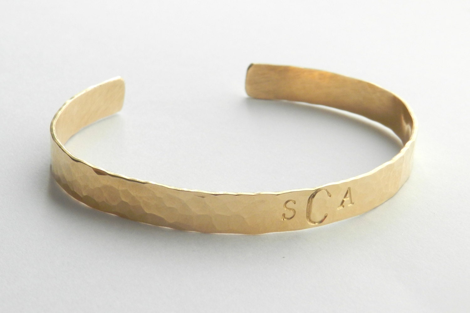 Personalized gold hammered cuff