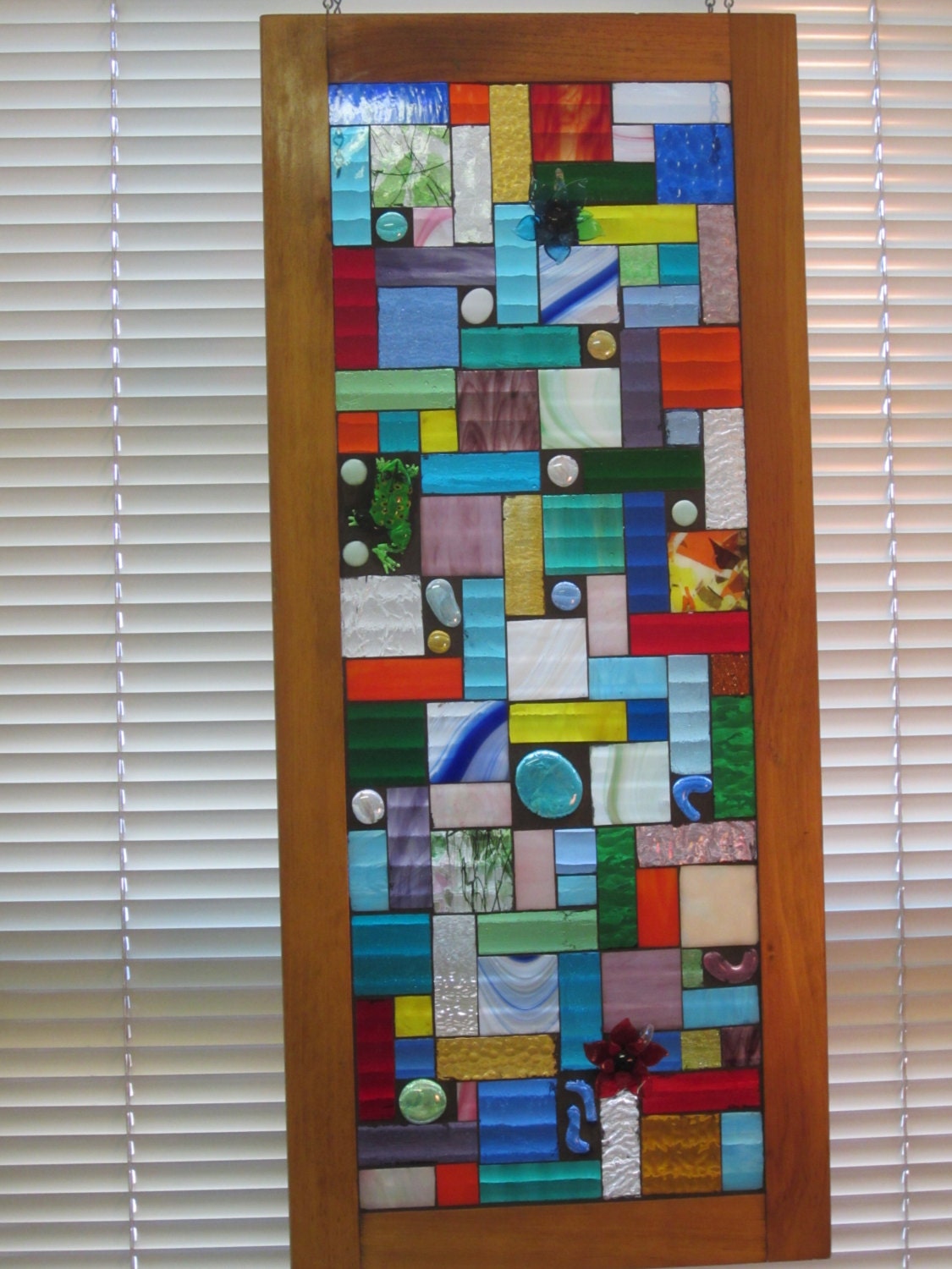 Items similar to REPURPOSED Colorful Mosaic Stained Glass Window Panel on Etsy