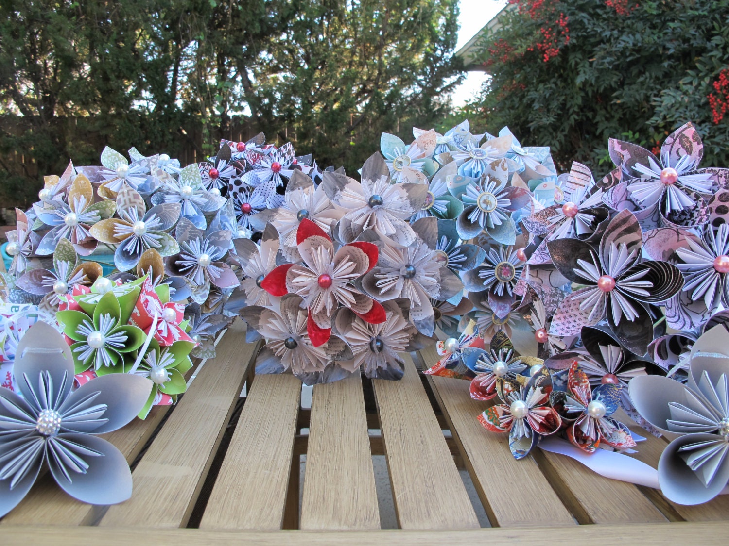 Origami paper flower tea-dyed bouquet made to order