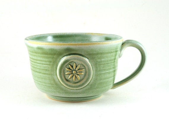 Large Ceramic Mug with a Flower for Soup, Cafe au Lait, Coffee, Tea, Pottery Gift for Her by MiriHardyPottery