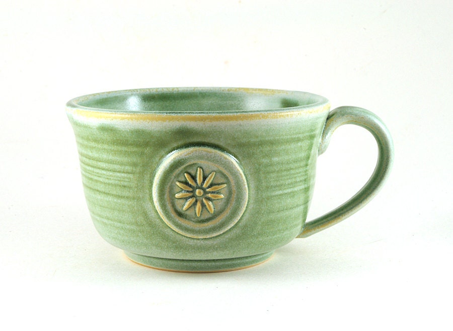 Large Ceramic Mug with a Flower for Soup, Cafe au Lait, Coffee, Tea, Pottery Gift for Her by MiriHardyPottery