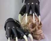 Black Leather Glow-In-The-Dark Dragon Claw Gauntlets / Gloves Steampunk Goth BDSM