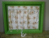 Jungle Green Upcycled Jewelry Organizer and Display from Vintage Frame and Fabric