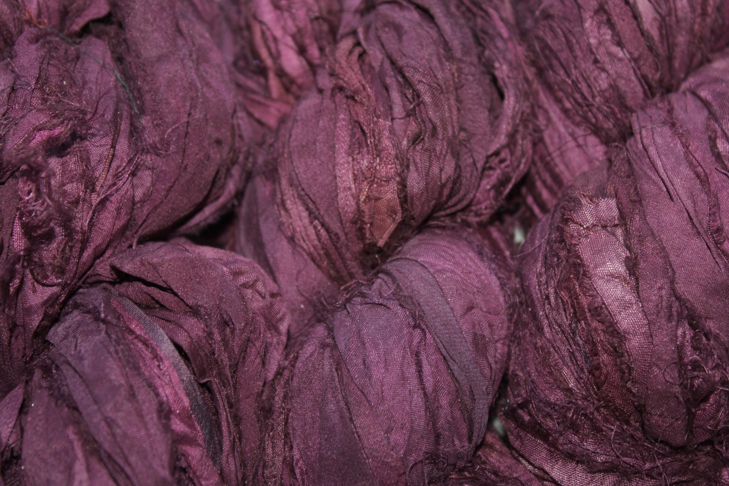 Recycled Silk Sari Ribbon - 10 yards of Hand Dyed Fiber in Eggplant