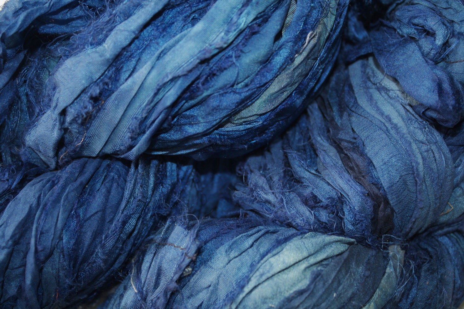 Recycled Silk Sari Ribbon - 10 yards of Hand Dyed Fiber in Pacific