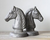 Classic vintage horse bookends / cast metal / gray horse / home office decor / English country style / cottage chic / man cave den decor