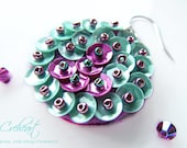 Hand embroidered beadwork - Felt Earrings, Sequins, Teal, Pink, 925 SIlver Earring Hooks - Candy - FREE SHIPPING
