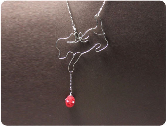Curious Dog Necklace - wire, crystal beads, wool felt