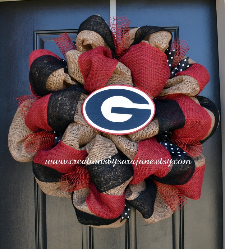 University of Georgia Wreath - Georgia Bulldogs Wreath - Burlap Collegiate Wreath