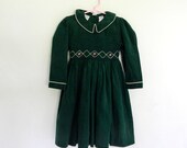 Girl's Vintage Smocked Dress, Polly Flinders,Green, Size 4T,  Deadstock with Original Tags