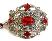 Red Swarovski Bracelet - Silver Women Wrist bracelet  - Vintage Style - Victorian Gothic Jewelry