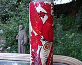 Hand painted Prayer Candle and Container. Amate Painted Pillar Candle. Spanish and Mediterranean decor. Mexican Folk Art. Colorful Artwork