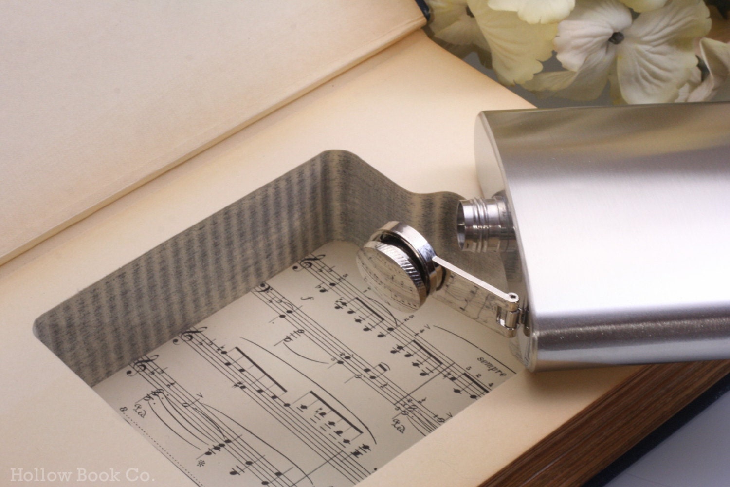 Vintage Book Safe & Whiskey Hip Flask - A History of Music