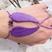 Purple Angel Wing Slave Bracelet Ring. Acrylic Angel Wing Charms with Genuine Amethyst Quartz Gemstone Beads. Purple Metallic Steel Chain.