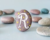 Any Initial Letter with Magnet, Monogram, Letter R, Beach Stone, Personal Gift Idea, Beach Pebbles by HappyEmotions