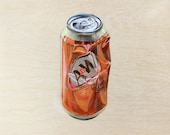 Soda Pop Painting, A&W Cream Soda Can, Realistic Still Life, Acrylic on Panel, 10 x 10 inches. by Heather McCaw Kerley