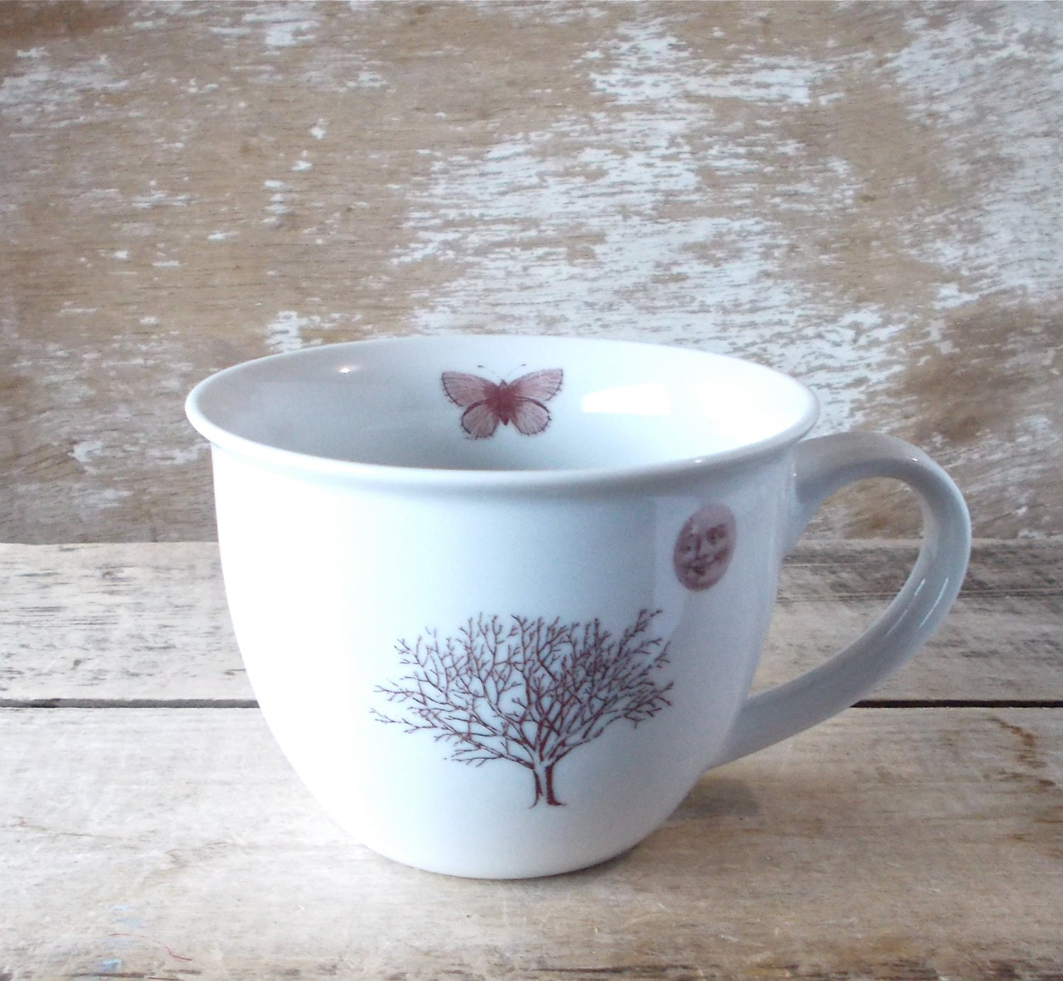 Tree Moth and Moon, Hourglass, Tea Cup Style Mug 14 oz Discounted Second Ready to Ship