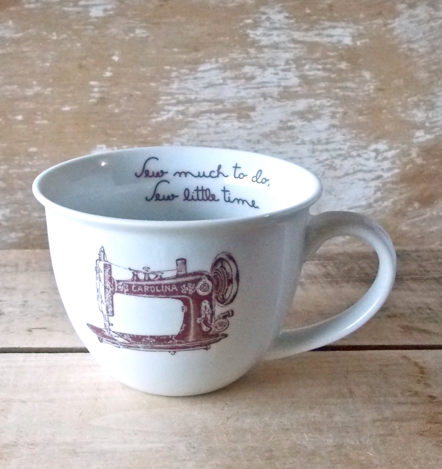 Sewing Machine Mug, Sew Much To Do, Sew Little Time, 14 oz Teacup Style Mug, Porcelain, Dishwasher Safe Coffee Mug, Ready to Ship