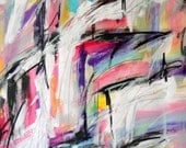 What About Now 1, 4-1-13 (abstract painting, black, white, yellow, purple, blue. gold, red)