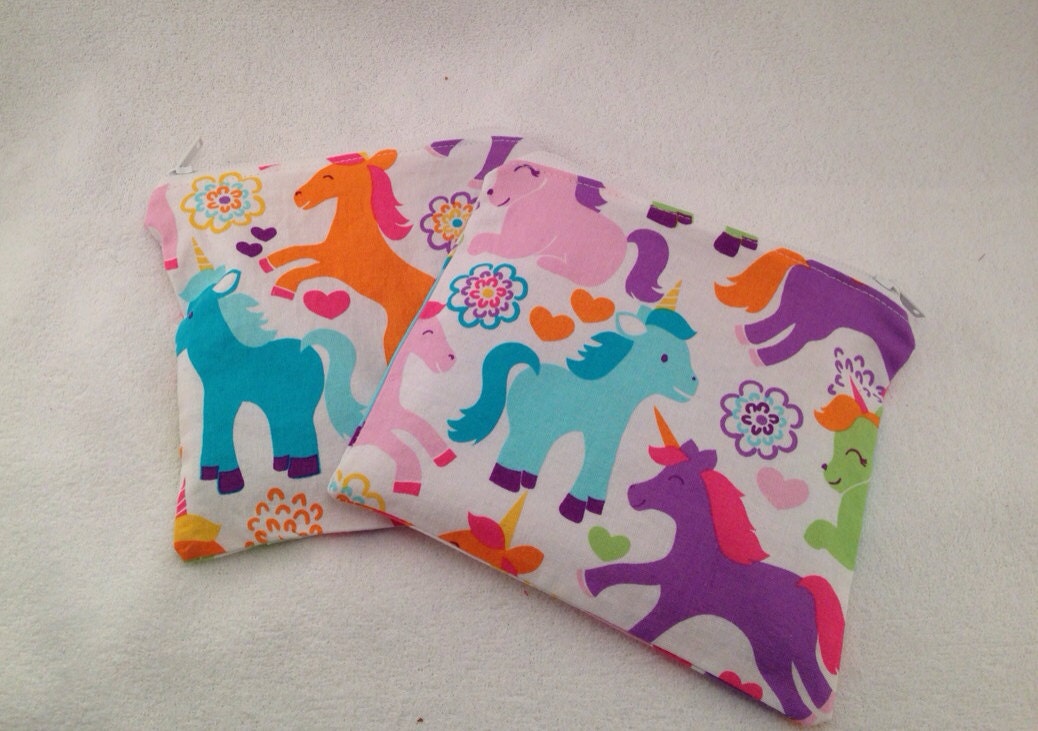 Set of Two Unicorn ZIPPER CLOSURE Reusable Snack Sandwich Bags