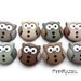 8 little owls buttons varios brown 15x16mm  children button