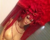 READY TO SHIP Red fringe Geisha Furry Vampire Lady gaga  Fantasy headdress headpeice wig