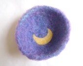 Felted bowl, purple decorative bowl with yellow moon