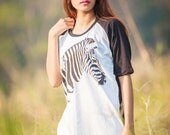 Zebra screenprinted on Baseball  t-shirt   Short Sleeve Shirt Women T-Shirt Unisex T-Shirt Size M