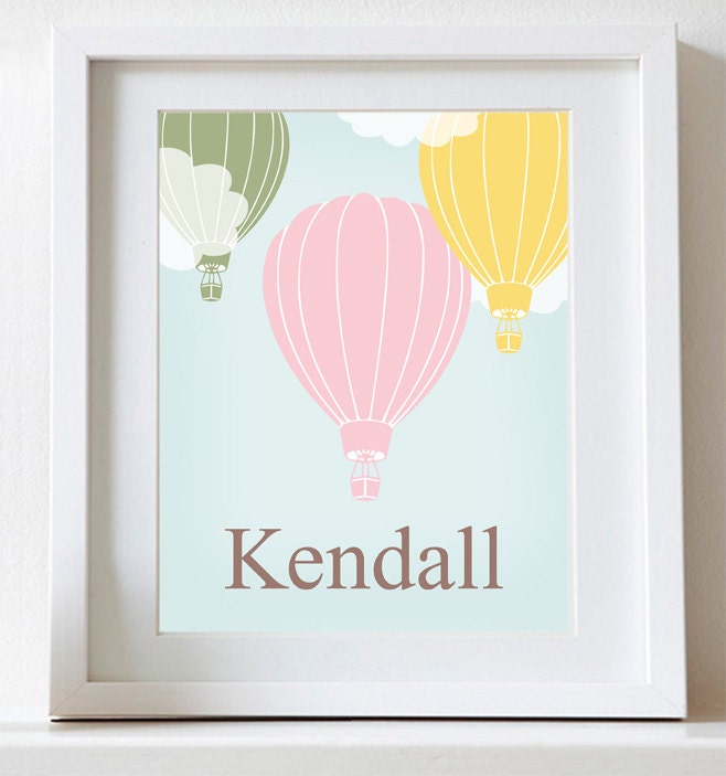 Hot Air Balloon, Personalized Nursery Art, Childrens Art, Hot Air Balloon Decor