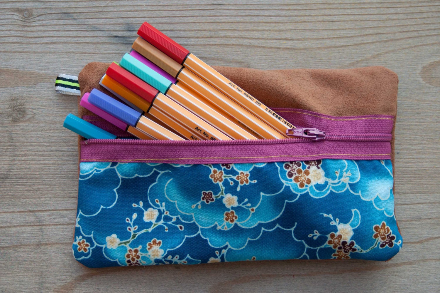 Spring Zipper pouch - Blue japanese fabric
